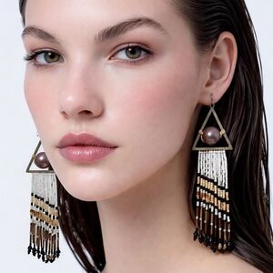 Elegant Beaded Triangle Earrings